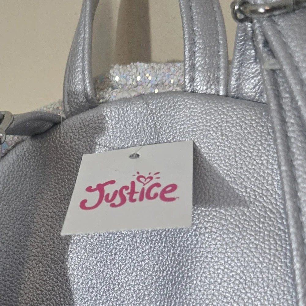 Deadstock 2018 Justice Angel Wings Mini Backpack NWT Silver Glitter